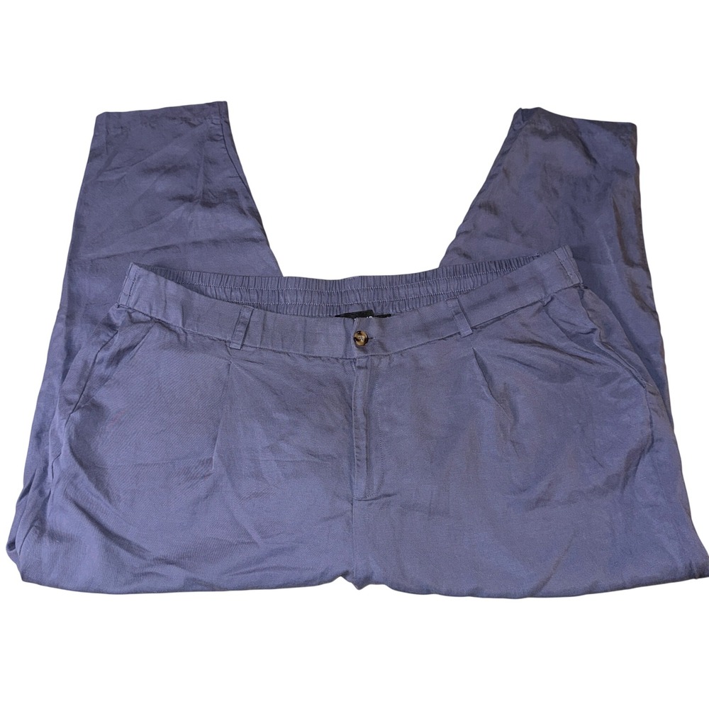 Torrid Plus Size 24 Linen Blend Cropped Pants Blue‎ Elastic Waist